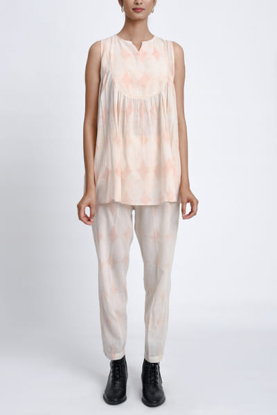 White and pink diamond block print co-ords