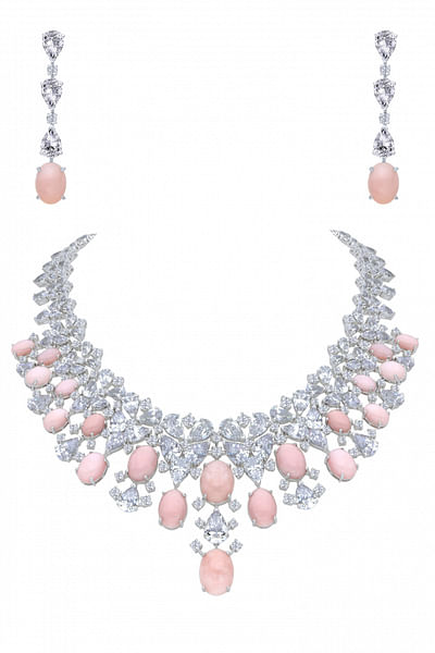 White and pink Swarovski zirconia necklace set