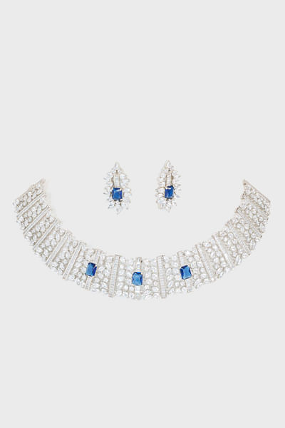White and sapphire American diamond choker set