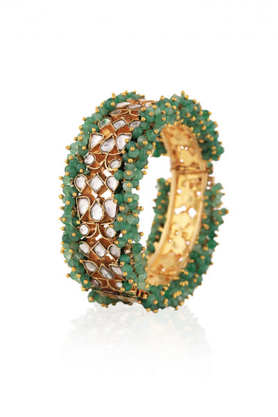 White and sea green jadtar bangle