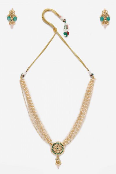 White and turquoise faux kundan necklace set
