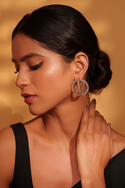 White and yellow diamond hoops