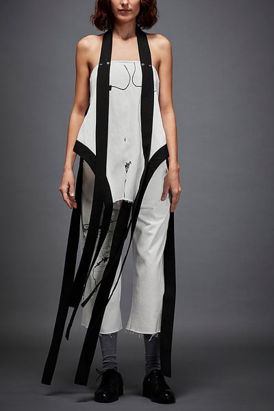 White body printed denim halter top