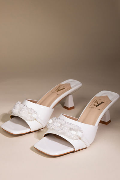 White crystal embellished heels