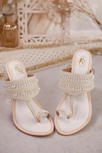 White crystal embellished pair of block heels
