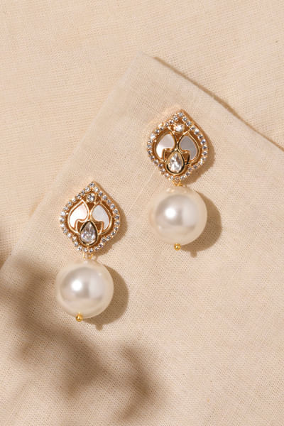 White cubic zirconia and pearl drop earrings