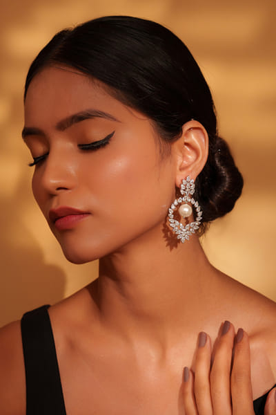 White diamond and pearl earrings