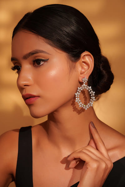 White diamond embellished hoop earrings