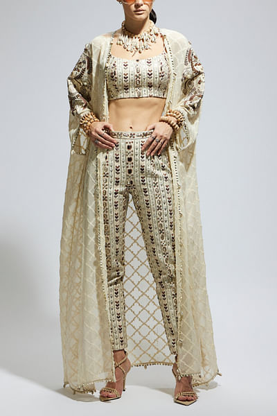 White embellished cape set