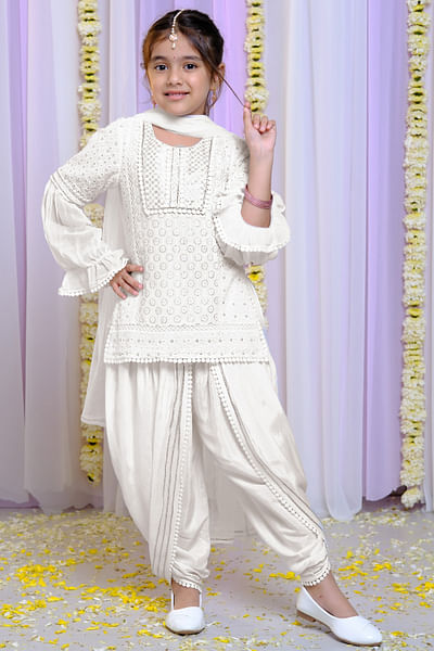 White embroidered dhoti set