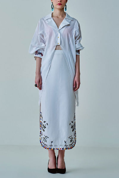White embroidered maxi skirt set