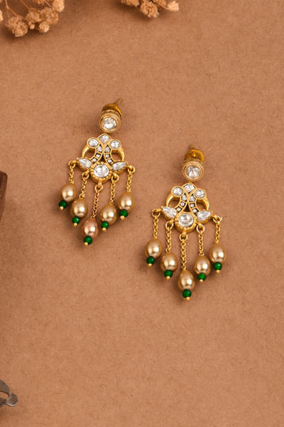 White emerald pearl jadau danglers
