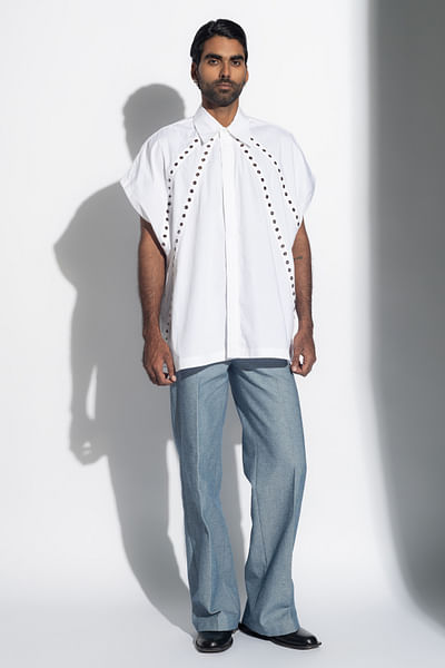 White eyelet embellished shirt