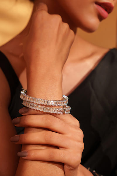 White faux diamond kada bangles