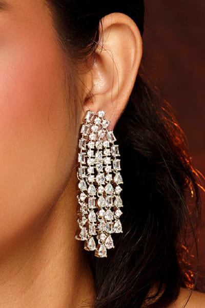 Zevar By Geeta White finish American diamond danglers ZEVSEP24D132