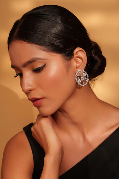 White finish diamond earrings