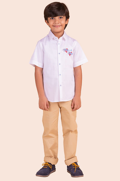 White fish embroidered shirt