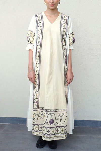 White floral and leaf hand painted dress