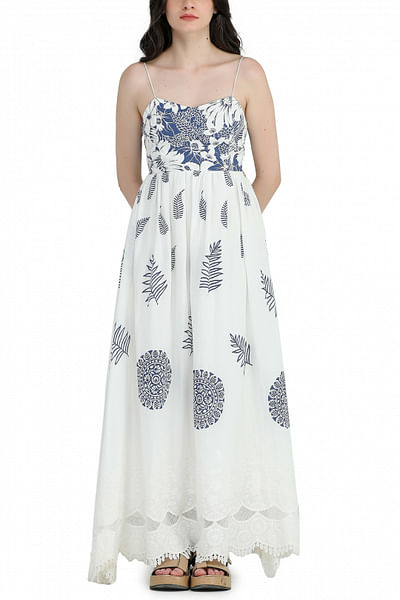 White floral block printed dress