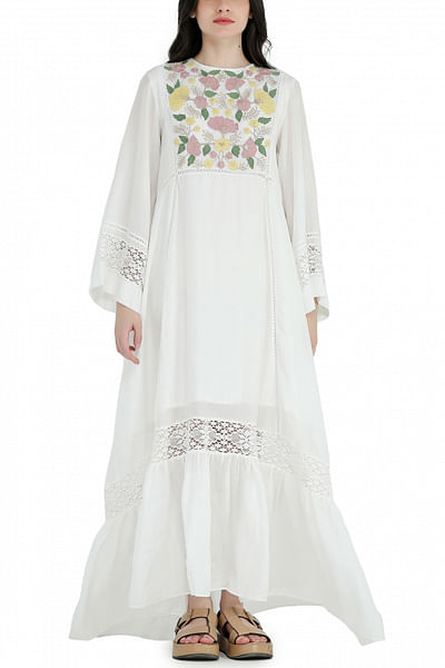 White floral cord embroidery dress