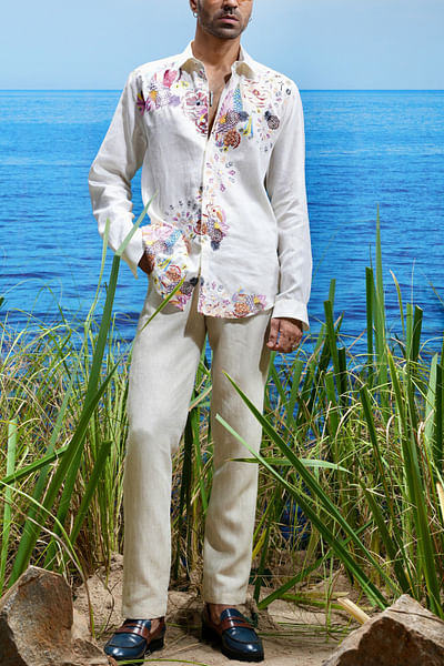 White floral embroidered shirt