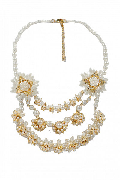White floral pearl layered necklace