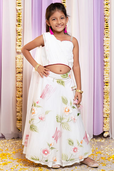 White floral print lehenga set