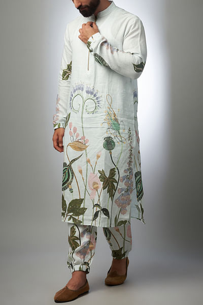 White floral printed bomber kurta set