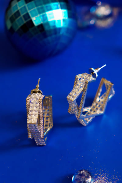 White geometric faux diamond half hoops