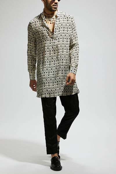 White geometric printed kurta