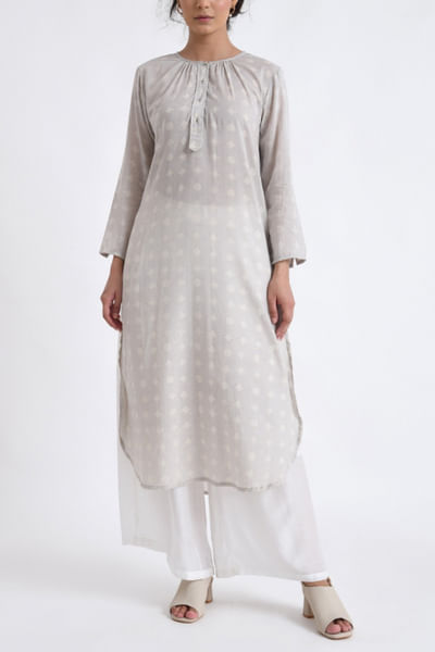 White geometric printed kurta set