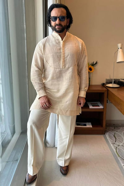 White gota detail zari kurta set