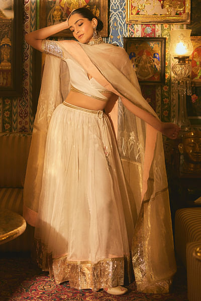 White gota lehenga set
