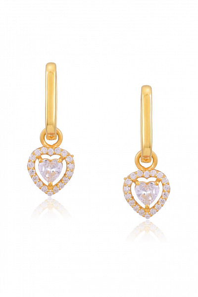 White heart Swarovski hoop drop earrings