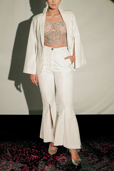 White Italian velvet blazer set