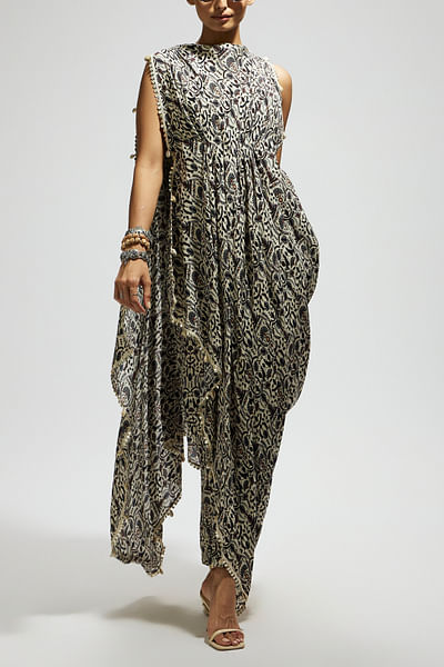 White jaal printed co-ords