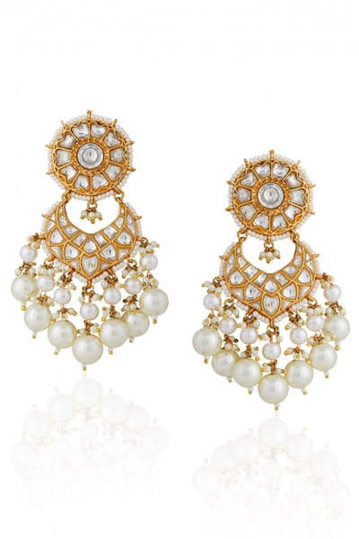 White jadtar and pearl earrings
