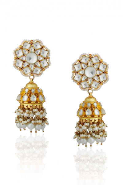 White jadtar and pearl jhumkas