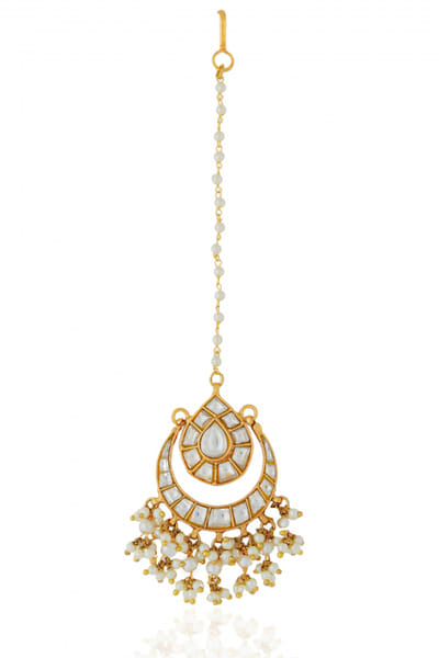 Riana Jewellery White jadtar and pearl maang tikka RJEMAY24D1023