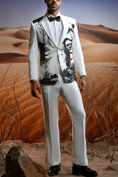 Asuka Couture White japanese motif hand painted blazer set ASUJAN25D13113