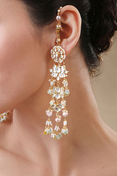 White kundan polki extension earrings