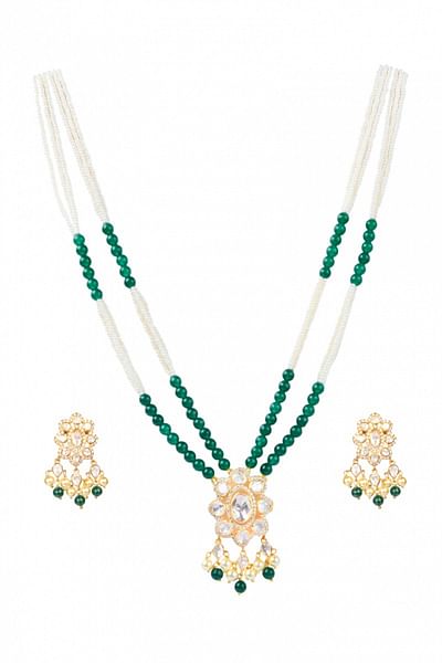 White layered moissanite polki necklace set