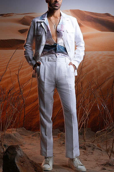 White linen jacket set