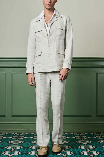 White linen safari jacket set