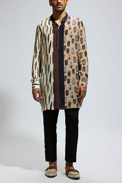 White mask and feather printed kurta