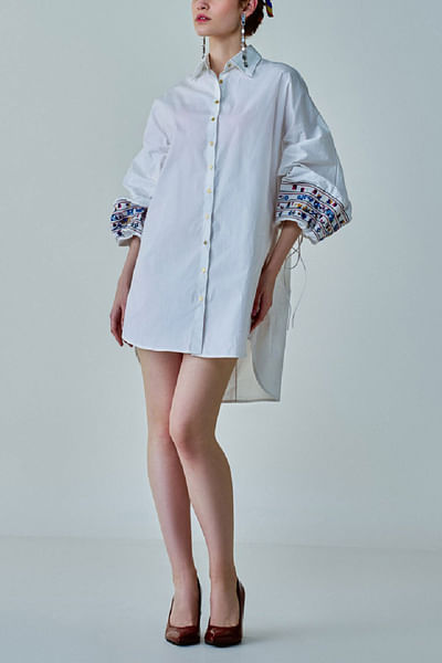 White mirror embroidered oversized shirt