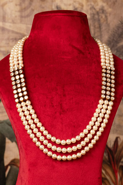 White moissanite and pearl layered necklace