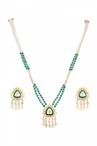 White moissanite polki layered necklace set