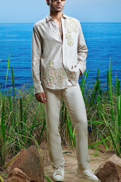 White patchwork embroidered shirt