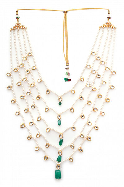 White pearl and kundan layered necklace